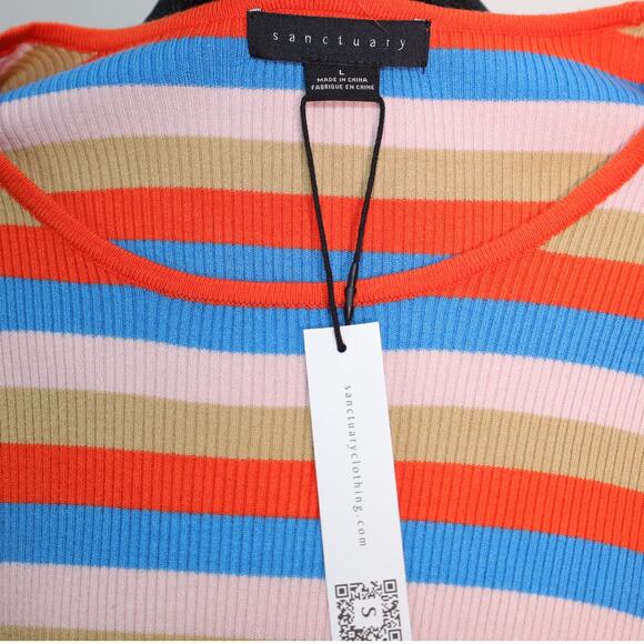 Sanctuary Act Natural Ribbed Knit Dress - Large - Orange/Blue/Beige - NWT - Picture 6 of 6
